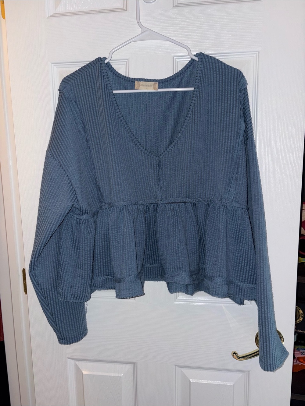 Altard State Waffle Knit Peplum Top - Blue
